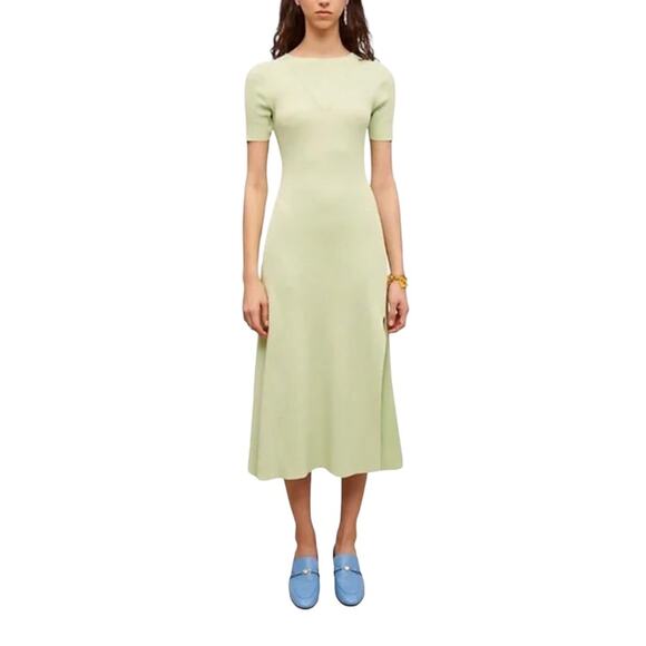 NWT! Maje Rib-Knitted Fitted Scoopback Midi Dress - Large (MSRP: $415) - Picture 1 of 16